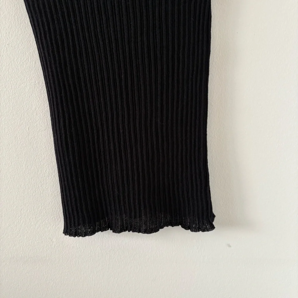 Massimo Dutti Open Knit Ribbed Crew Neck Black Top Size L NWT - Picture 9 of 11